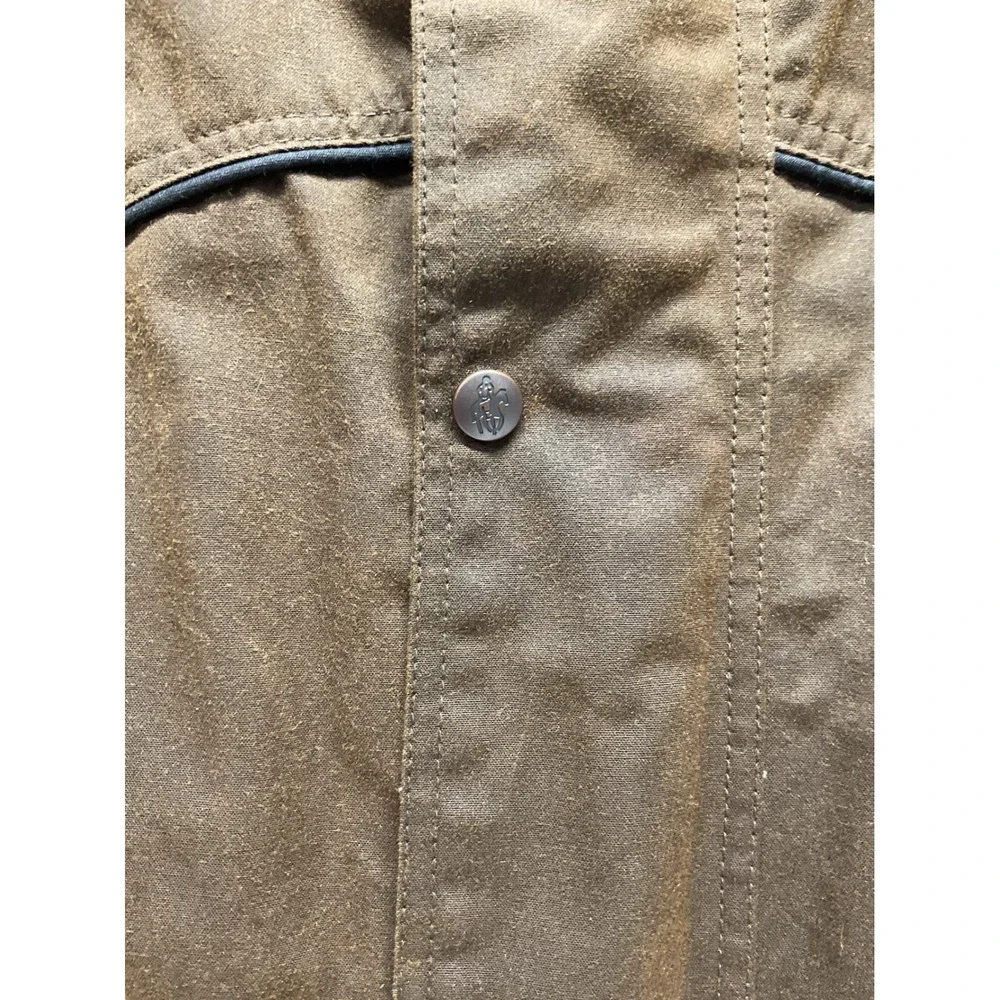 Outback Trading Co Mens Brown Oilskin Western Vest Leather Trim Workwear Large